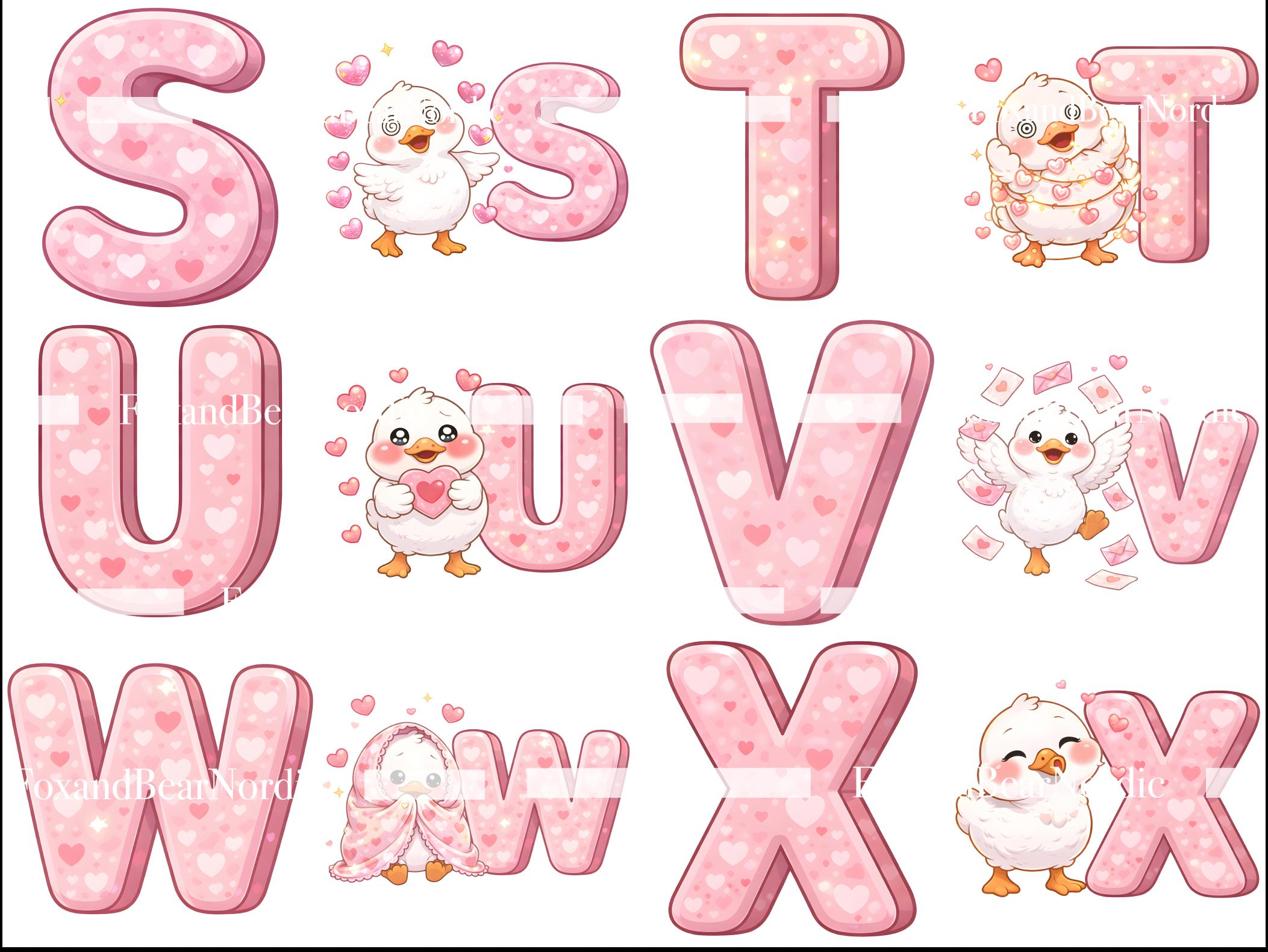 Silly Goose Valentine Alphabet PNG Valentines Day PNG Valentine Clipart Letters Pink Alphabet (Commercial Use) image 7