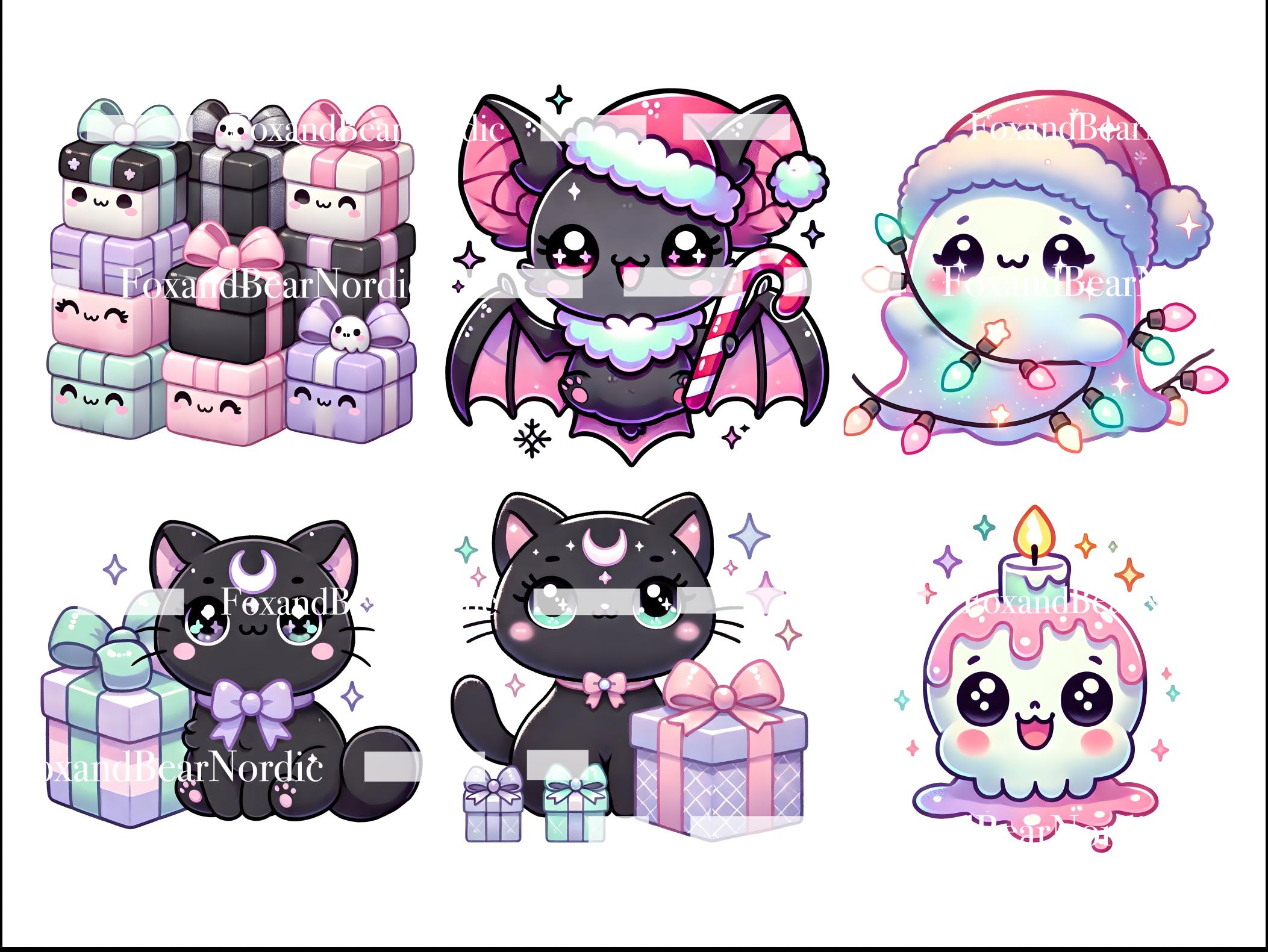 Kawaii Gothmas Clipart PNG Bundle Cute Dark Christmas Clip Art Pastel Skulls Bats Ornaments Pastel Goth Spooky Holiday Sublimation PNG image 5