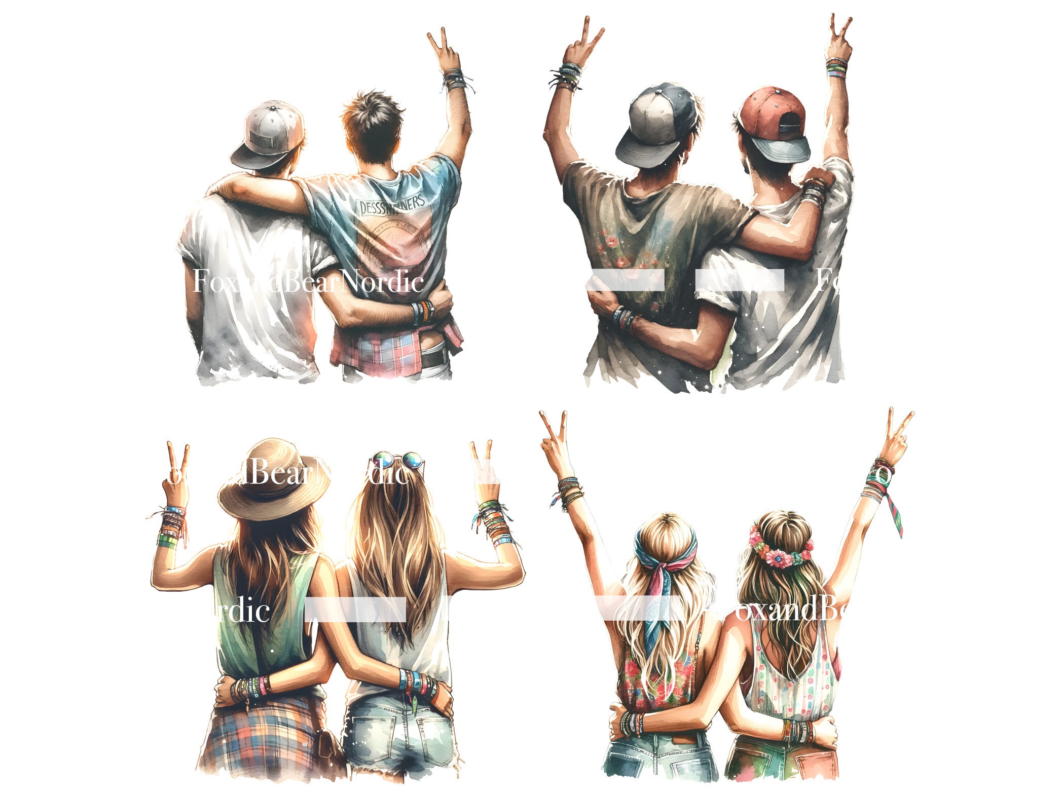 Summer Festival Clipart Best Friends Clipart Music Notes Clipart Concert Scrapbooking Watercolor Clipart Watercolor Clip Art Commercial Use image 5