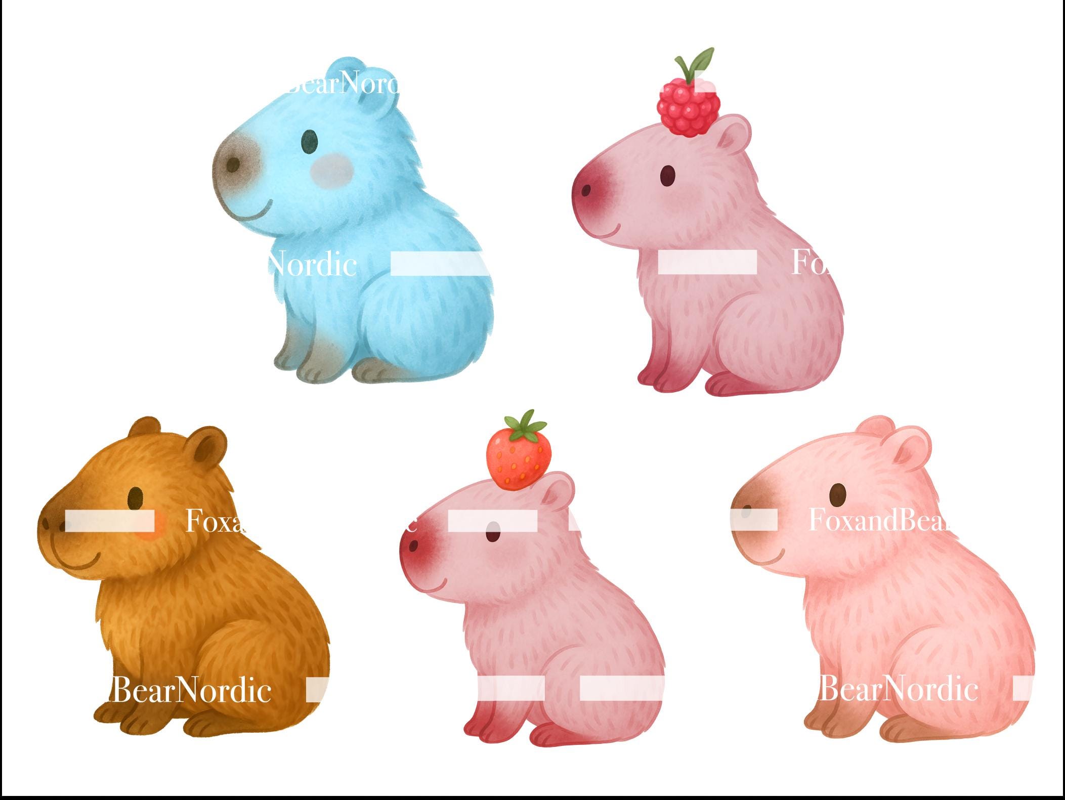 Watercolor Capybara Clipart Animal Clipart PNG Kids Clipart Capybara Birthday PNG Capy bara Fruit Watercolor Clipart Clip Art Commercial Use image 7