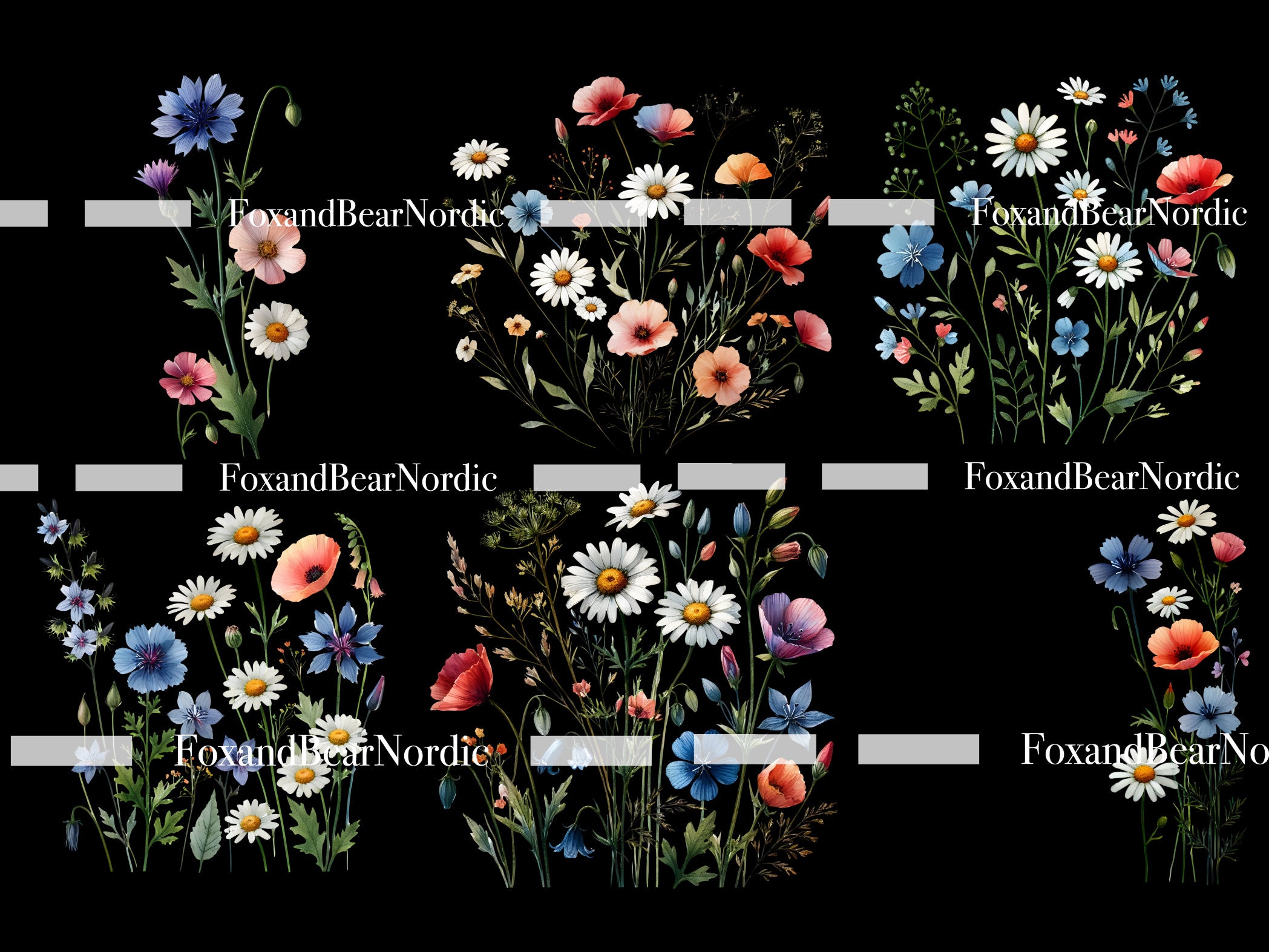 Watercolor Wildflower Meadow Clipart PNG Summer Floral Wild Flowers for Print Collage Scrapbook Junk journal Meadow Flowers Commercial Use image 5