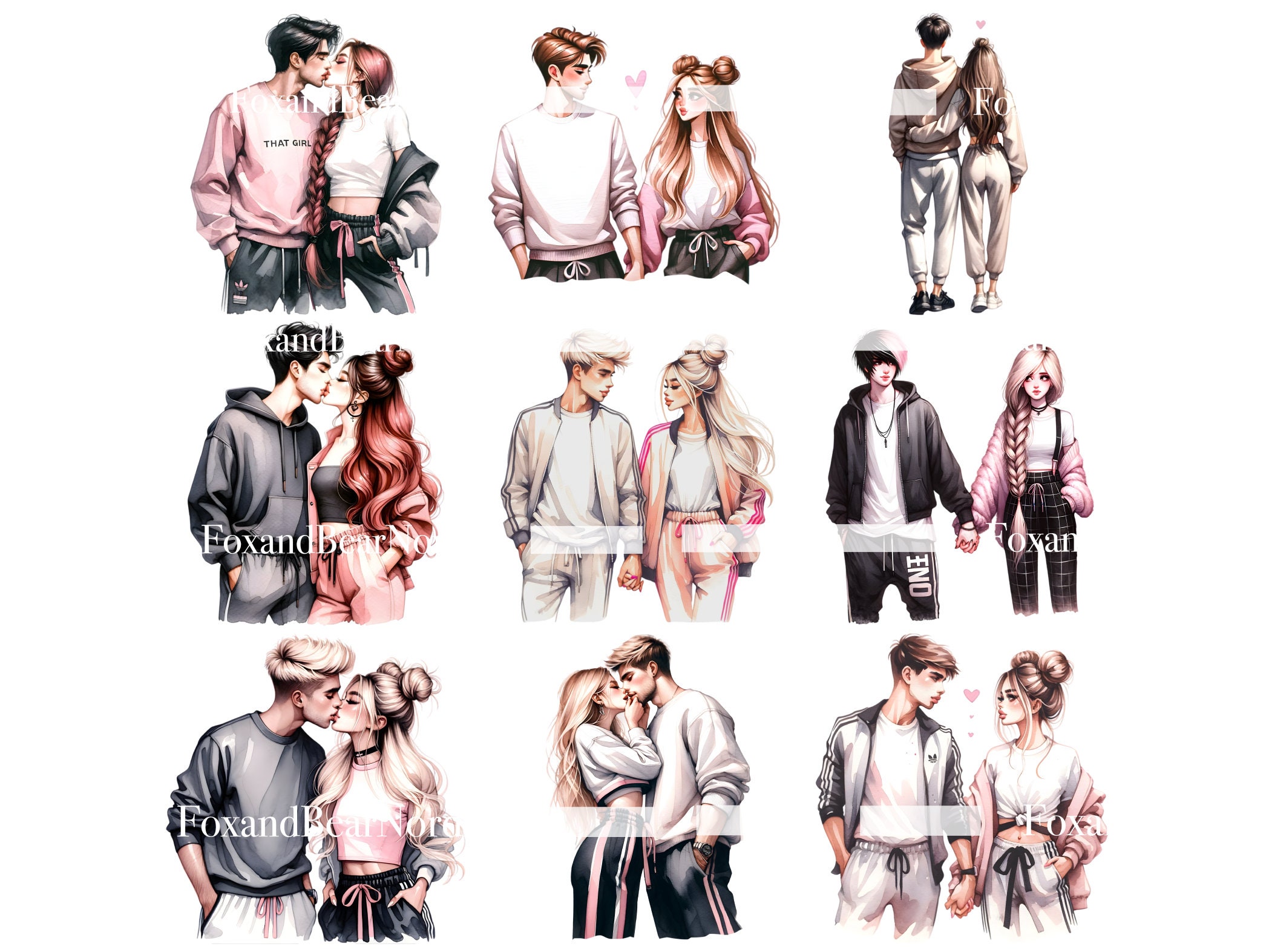 Watercolor Couple Clipart Valentine Clipart Valentine Couple PNG Watercolor Clipart Watercolor Clip Art Digital Stickers Commercial Use image 5