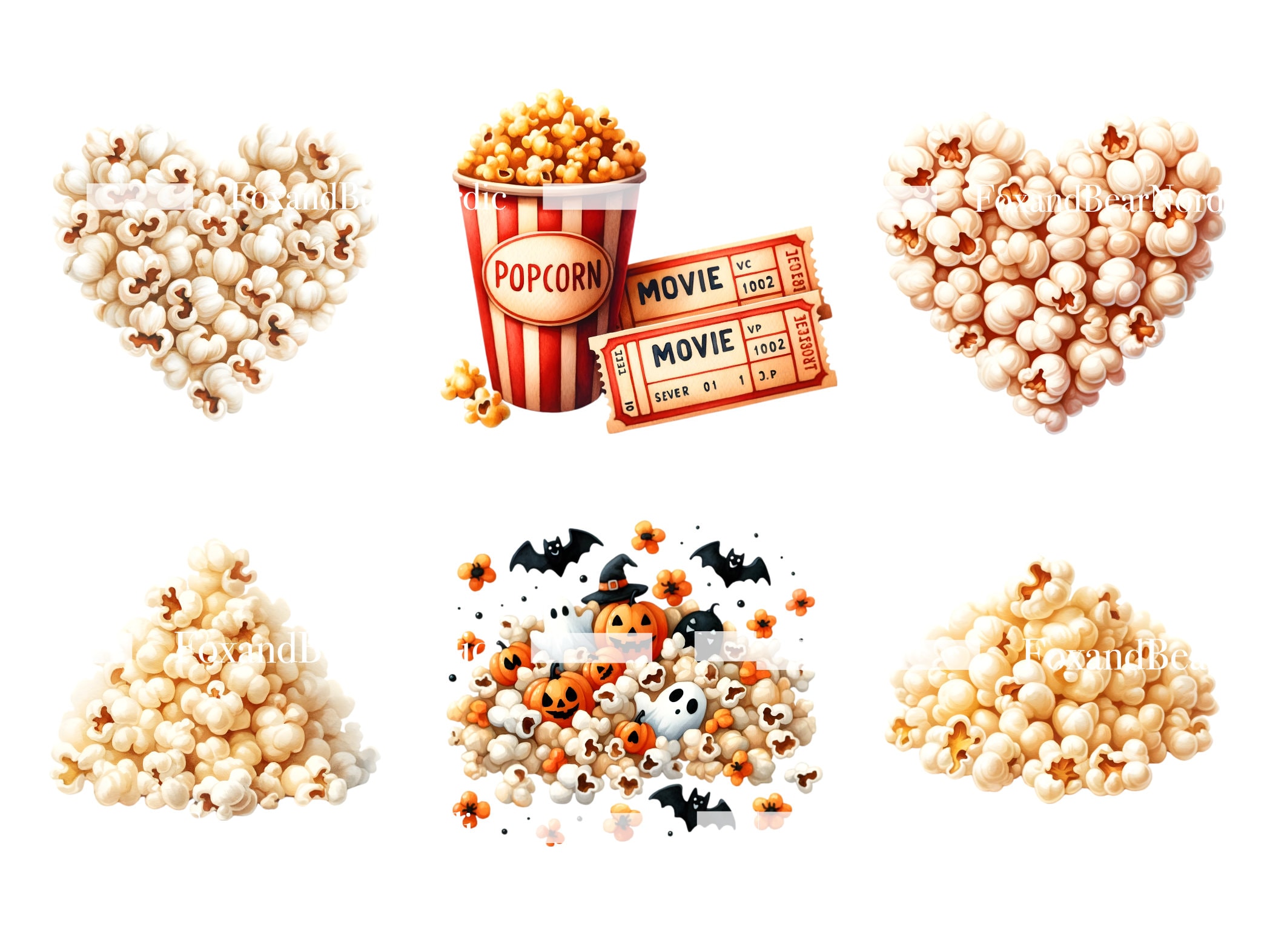 Watercolor Popcorn PNG Carnival Clipart Popcorn Bucket Popcorn Machine Movie Ticket Watercolor Clipart Watercolor Clip Art Commercial Use image 4