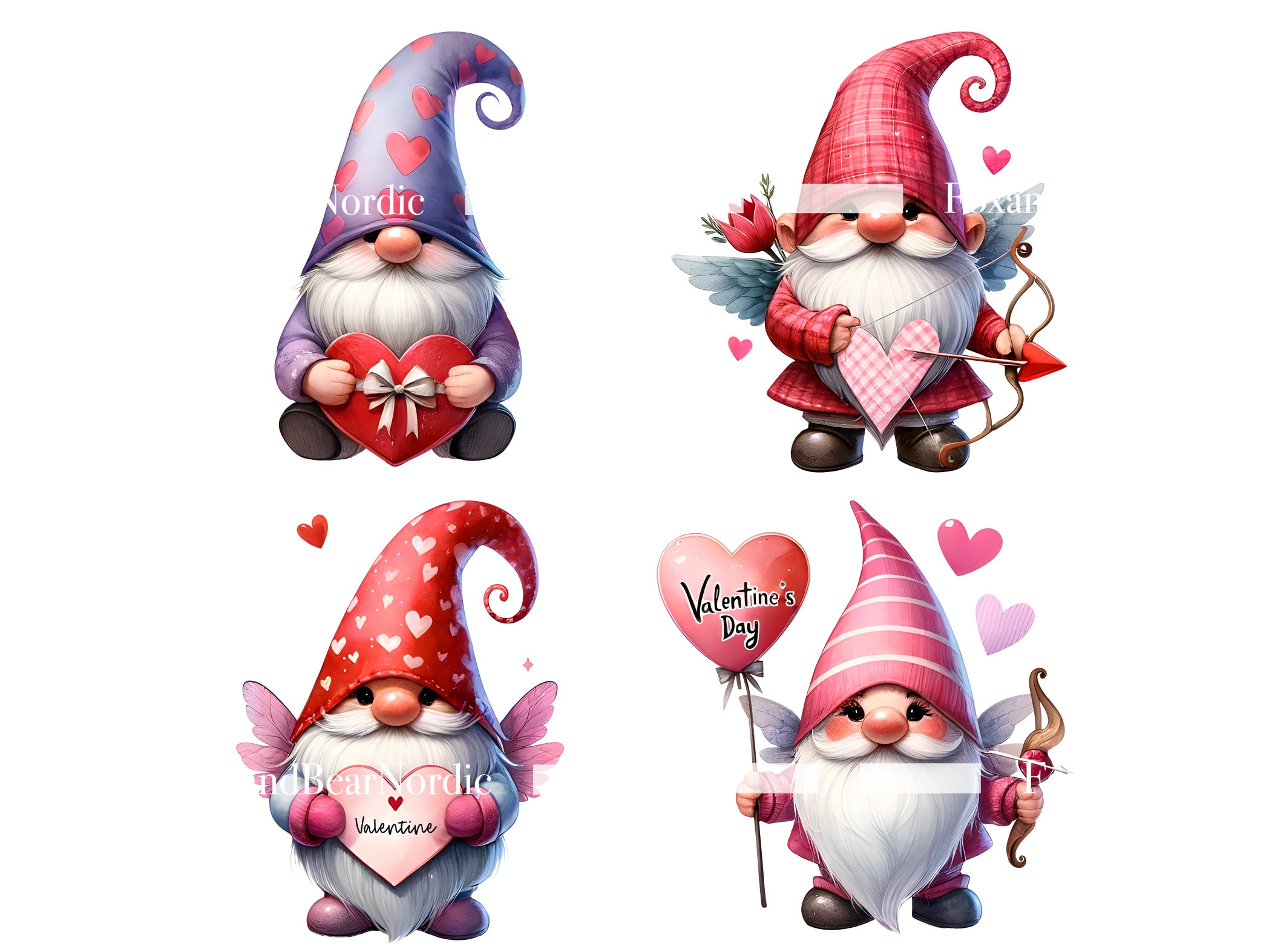 Valentine Gnome Clipart PNG Gnome Valentine PNG Valentines Watercolor Clipart Commercial Use Watercolor Clip Art Digital Stickers Download image 9