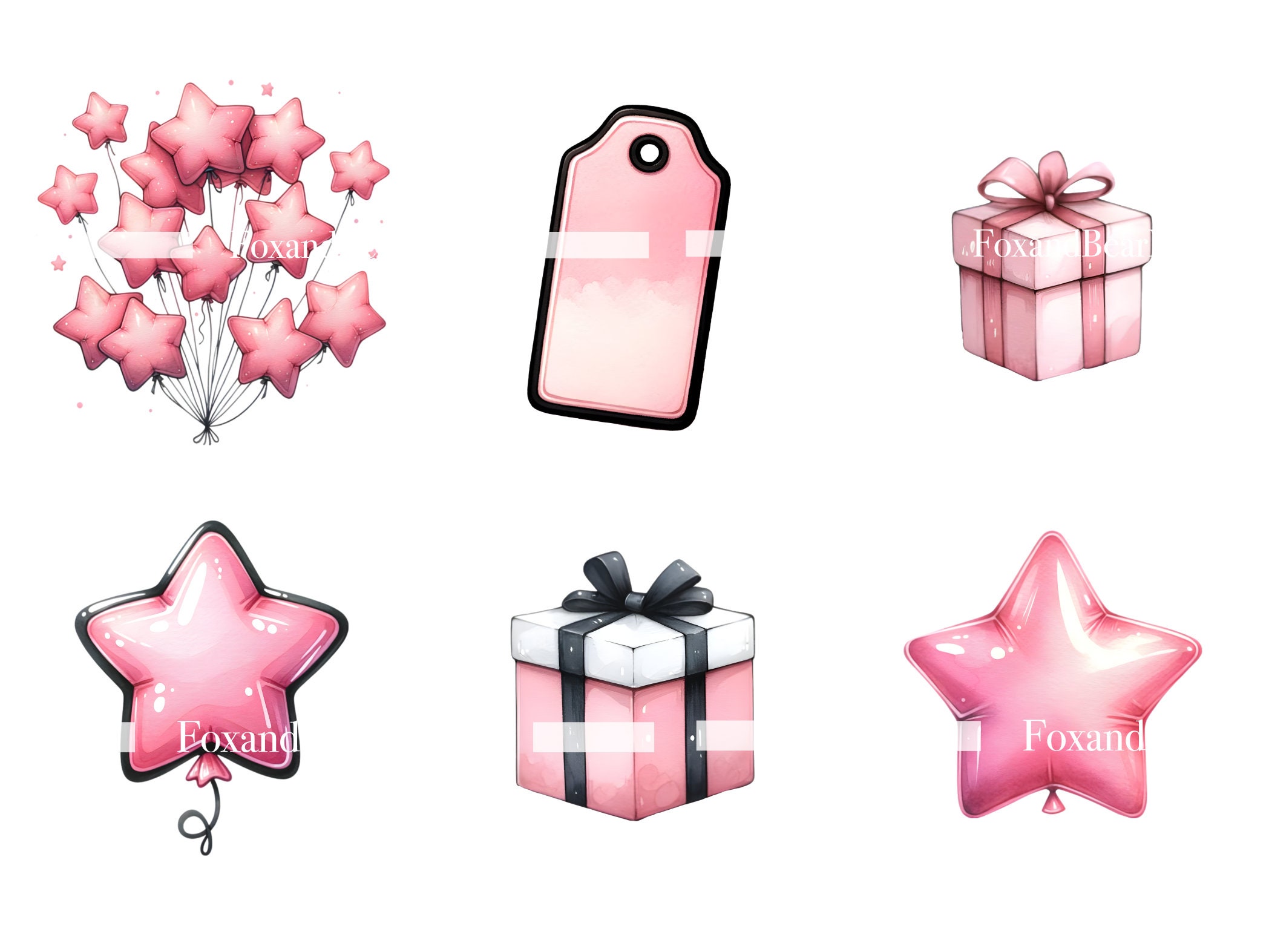 Pink Birthday Party Cake Clipart Gifts Balloon Clipart PNG Bundle Watercolor Clipart Commercial Use Watercolor Clip Art Digital Stickers image 6