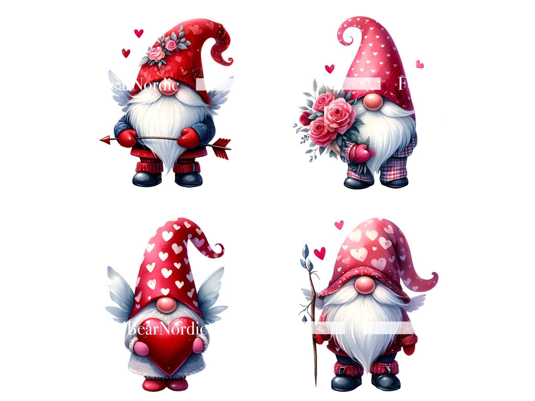 Valentine Gnome Clipart PNG Gnome Valentine PNG Valentines Watercolor Clipart Commercial Use Watercolor Clip Art Digital Stickers Download image 7