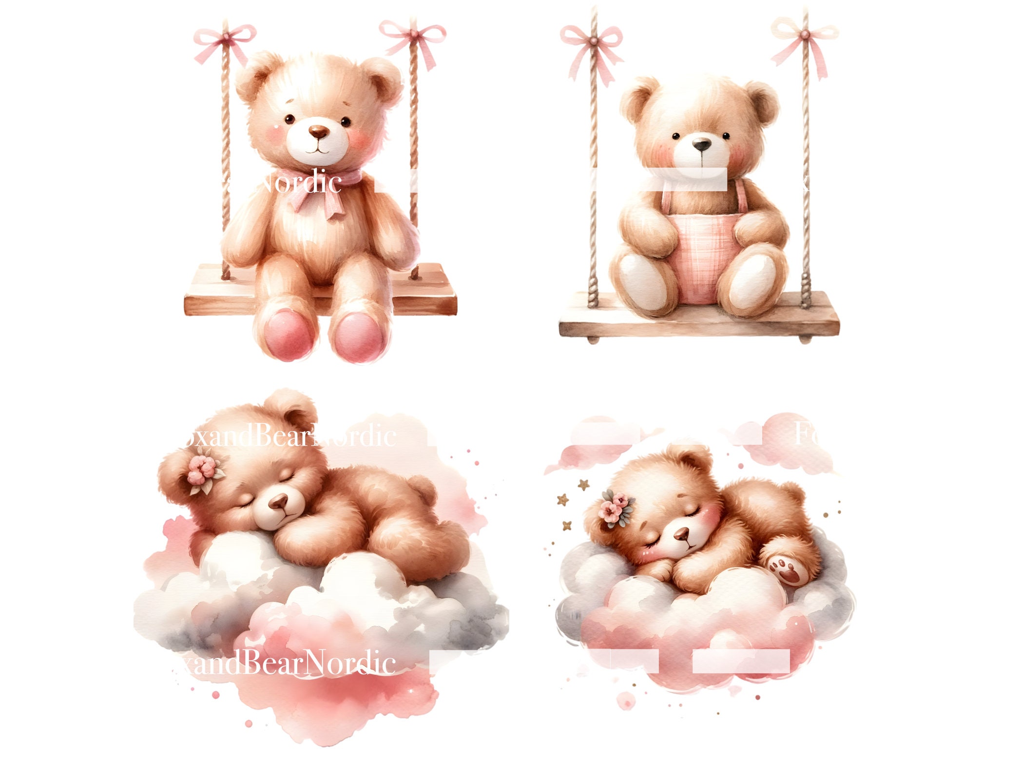 Watercolor Teddy Bear Clipart Cute Teddy Bear Clip Art Teddy Bear PNG Watercolor Clipart Watercolor Clip Art Commercial Use Instant Download image 6