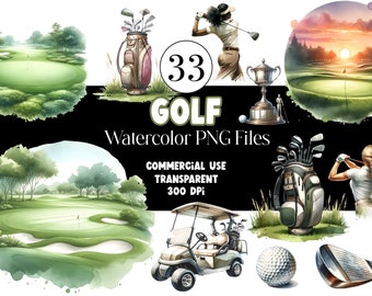 Acuarela Golf Clipart Golf Club PNG Golfer Gráficos Golf Ball Clipart Golfista PNG Golf Cart Clipart PNG Uso Comercial Descarga Instantánea