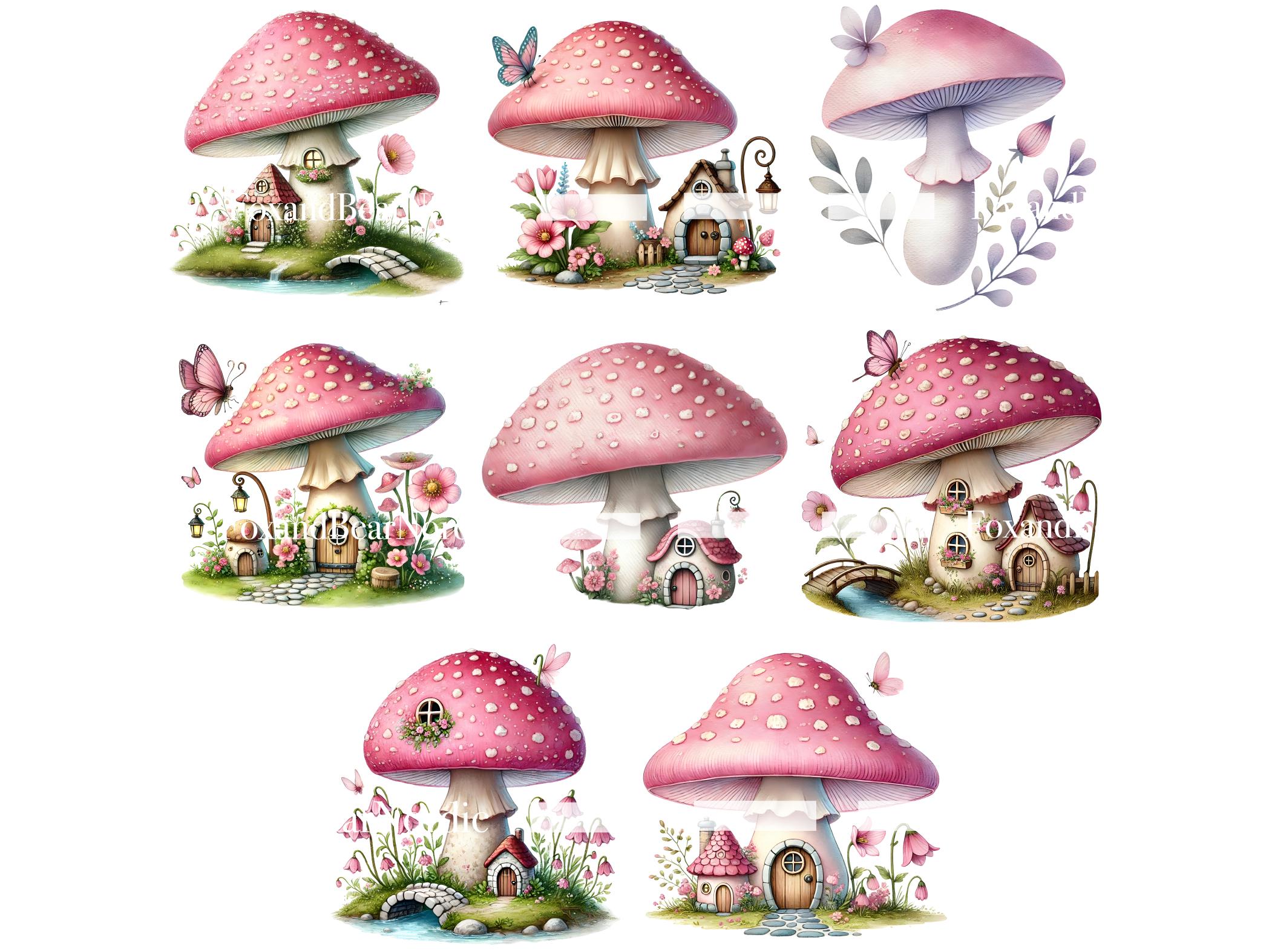 Watercolor Mushroom Clipart Fairy House Clipart Mushrooms PNG Pastel Mushroom Magic Mushrooms Fairy Garden House Pastel Fall Commercial Use image 7