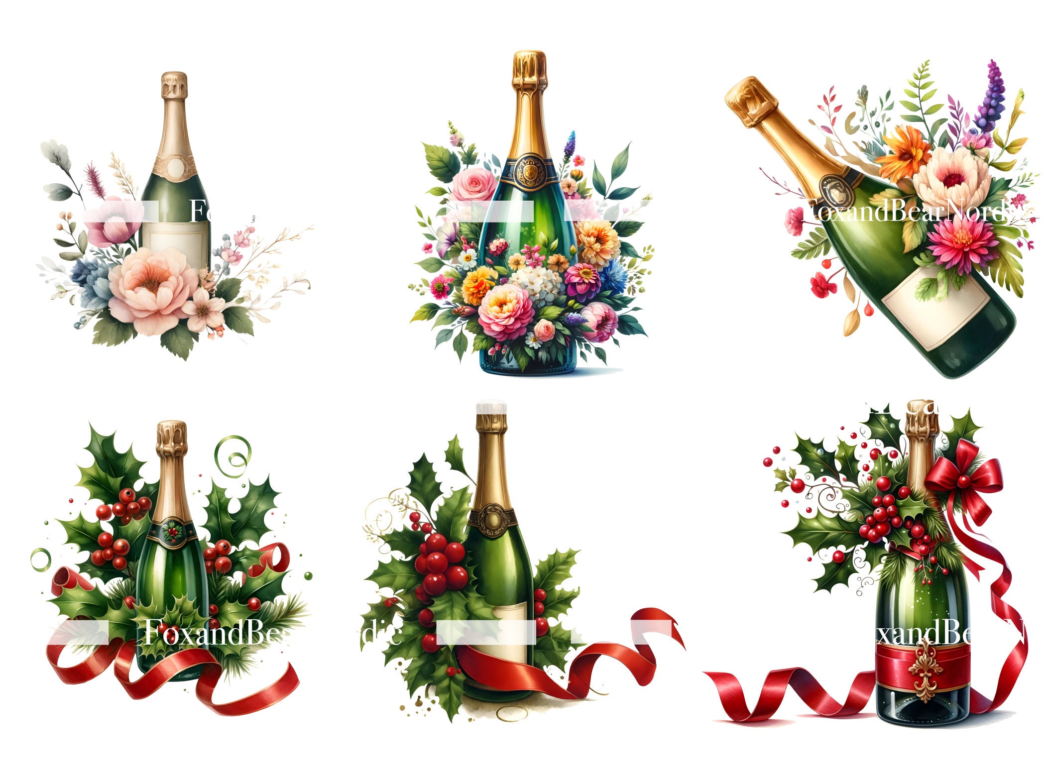 Watercolor Champagne Clipart Champagne Bottle Celebration Wedding Party Clipart Watercolor Clipart Watercolor Clip Art Commercial Use image 5