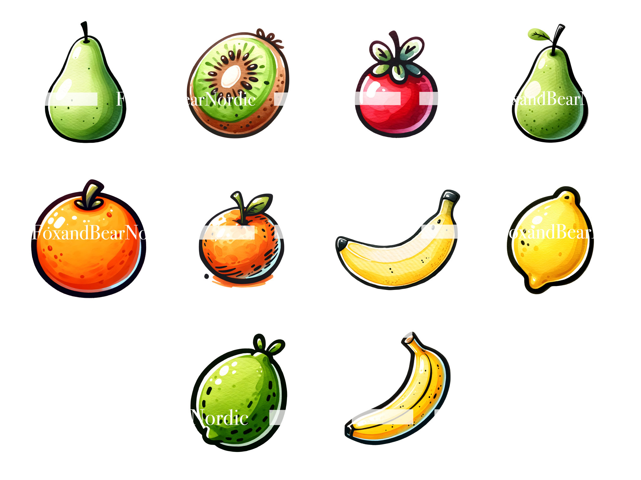 Digital Watercolor Fruit Stickers Fruit PNG Fruit Clipart Pineapple PNG Strawberry PNG Watercolor Clipart Watercolor Clip Art Commercial Use image 6