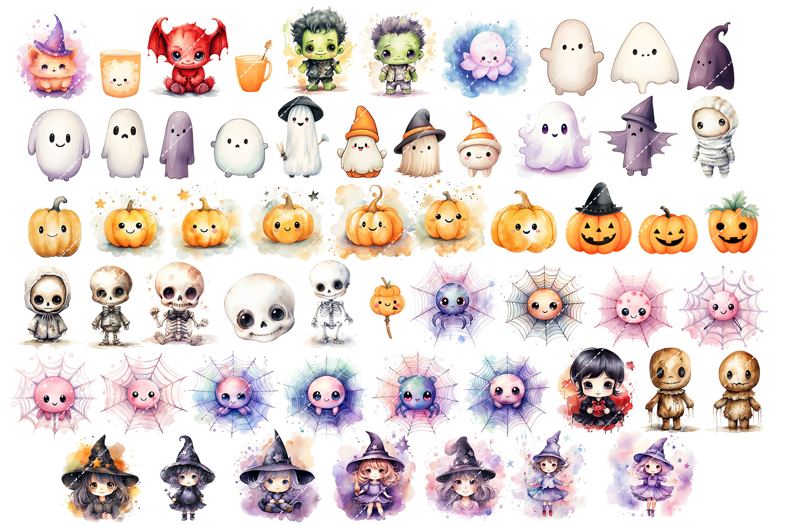 Watercolor Clip Art Bundle Halloween PNG Spooky Season PNG Pumpkin PNG Skeleton Hocus Pocus Witch Clipart Witch Hat Black Cat Commercial Use image 6