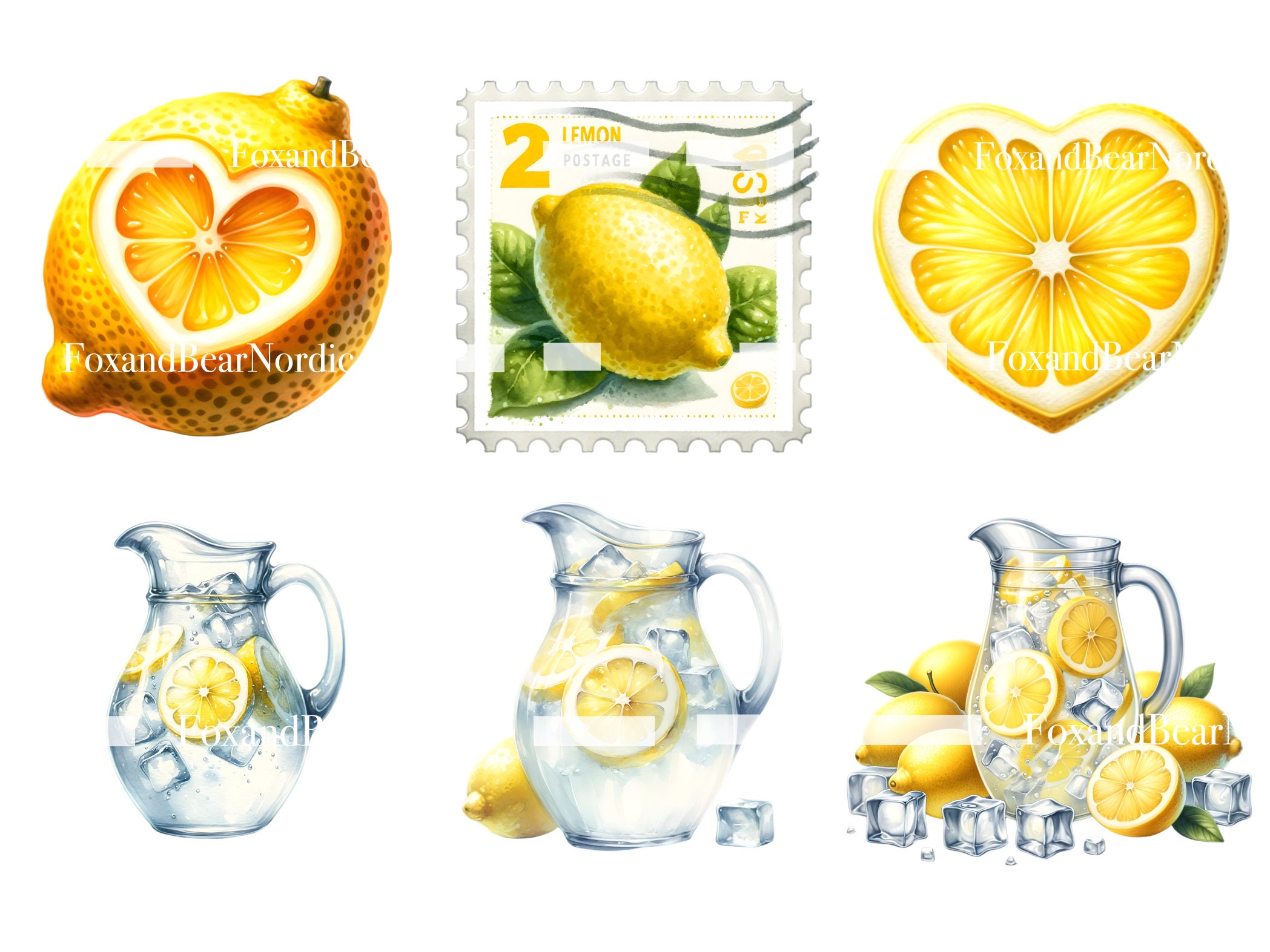 Watercolor Lemon Clipart Lemon PNG Summer Clipart Lemon Tree Wreath Watercolor Clipart Watercolor Clip Art Digital Stickers Commercial Use image 4