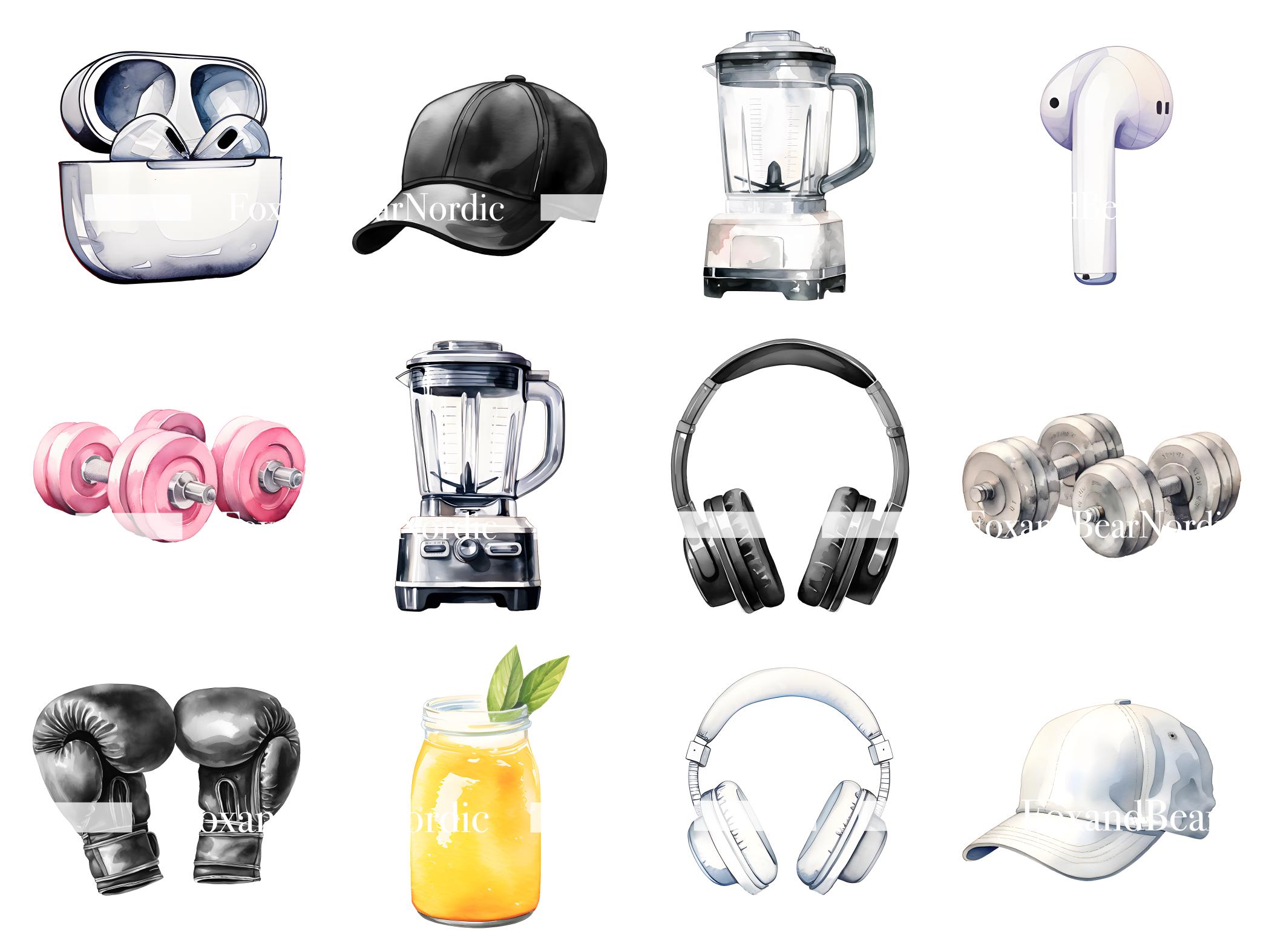 Workout PNG Fitness Planner Clipart Bundle PNG Watercolor Clipart Watercolor Clip Art Gym PNG Digital Stickers 75 hard Commercial Use image 6