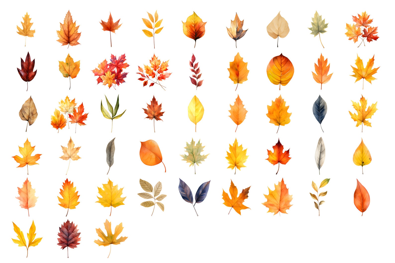 Watercolor Autumn Leaves Clipart: 88 Fall Foliage PNG (Commercial Use) image 5
