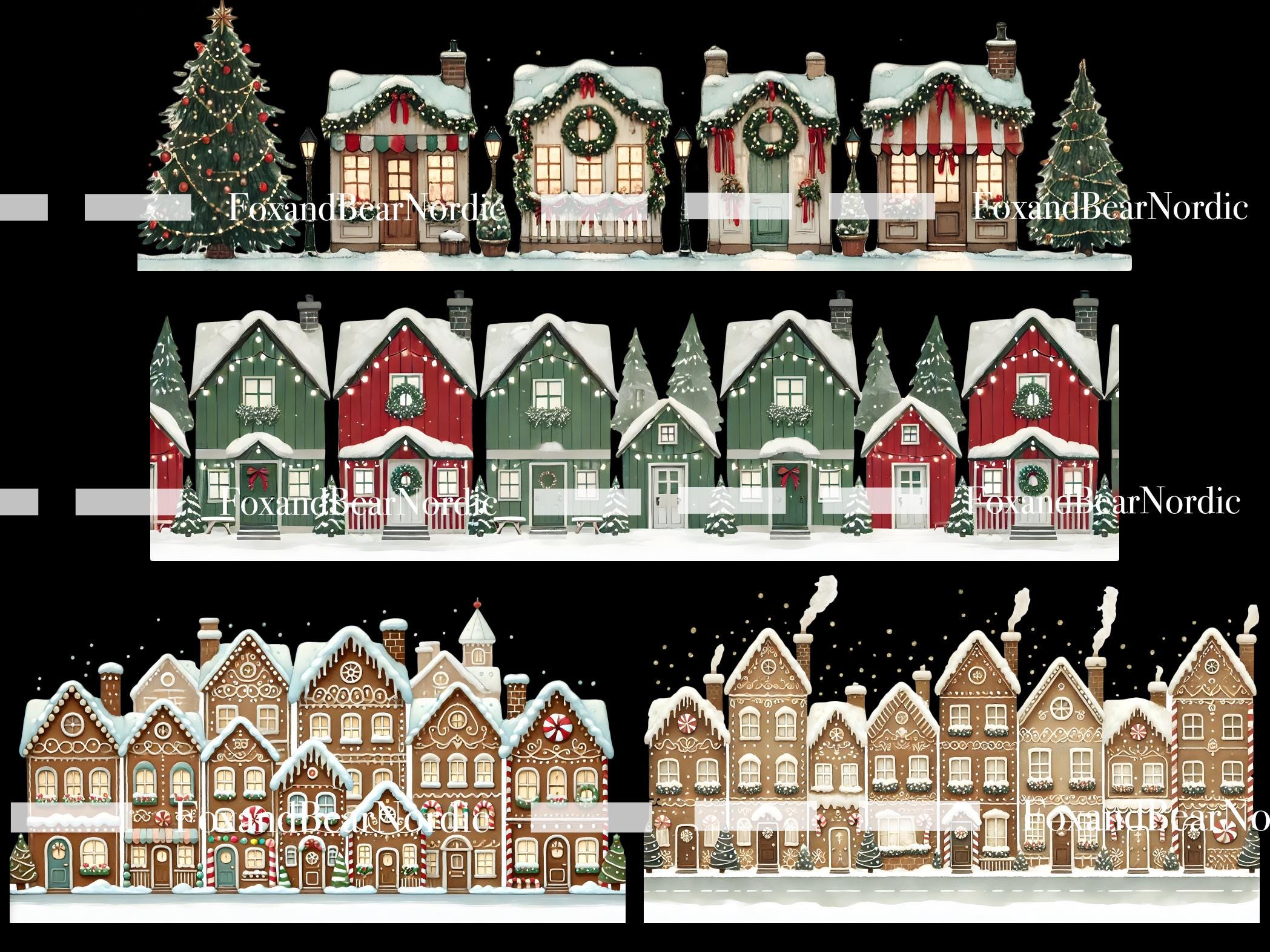 Christmas Village Christmas Border Frame Wreath Christmas Clipart Winter Houses PNG Dutch Canal House Christmas Scene PNG Commercial Use image 4