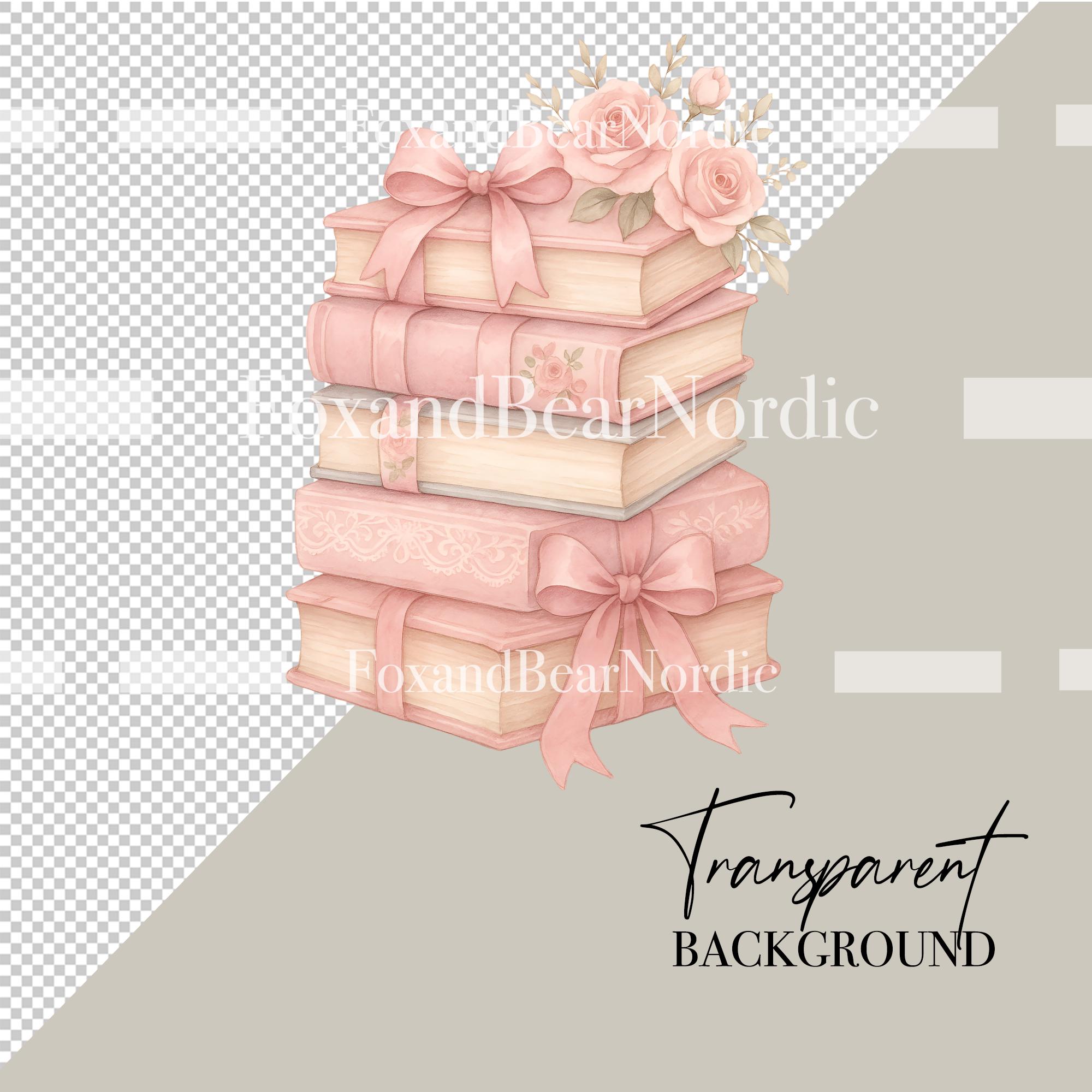 Aesthetic Pastel Floral Book Stack Clipart | Cottagecore Books PNG, Watercolor Pastel Books, Seasonal & Fairycore Book Clip Art image 3