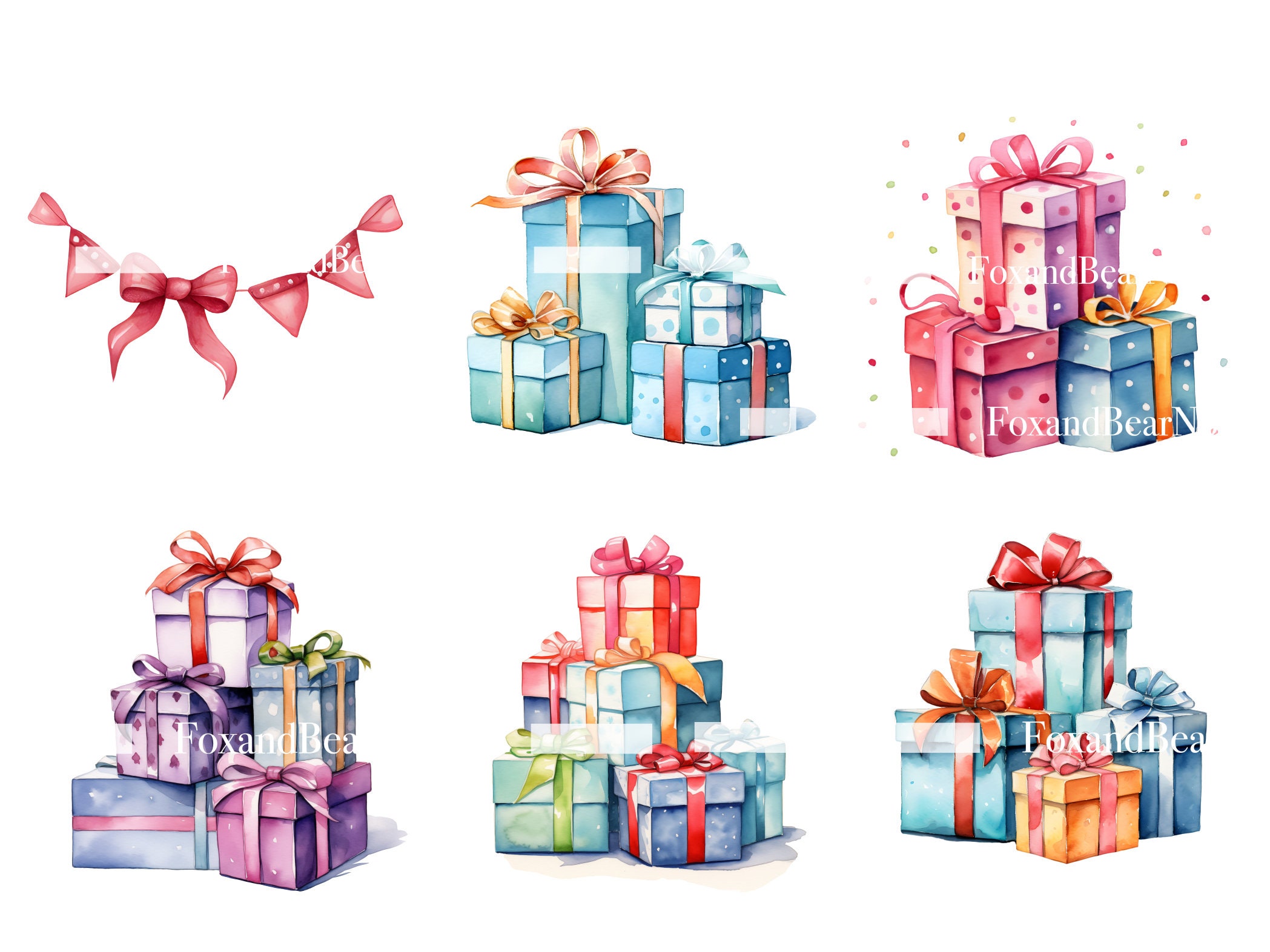 Birthday Party Cake Clipart Gifts Balloon Clipart PNG Bundle Watercolor Clipart Commercial Use Watercolor Clip Art Digital Stickers Download image 7