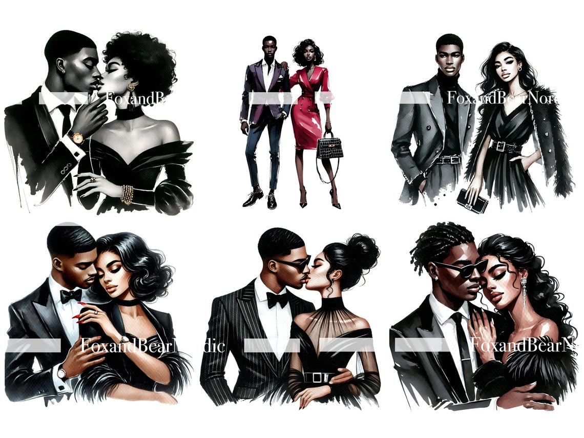 Black Couple Clipart Valentine Clipart Valentine Couple PNG Couple ...