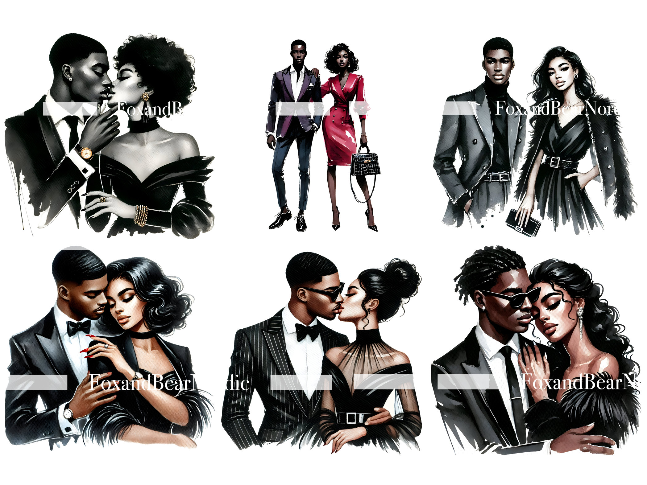 Black Couple Clipart Valentine Clipart Valentine Couple PNG Couple Clipart PNG Watercolor Clipart Black Woman Clipart Girl Commercial Use image 8