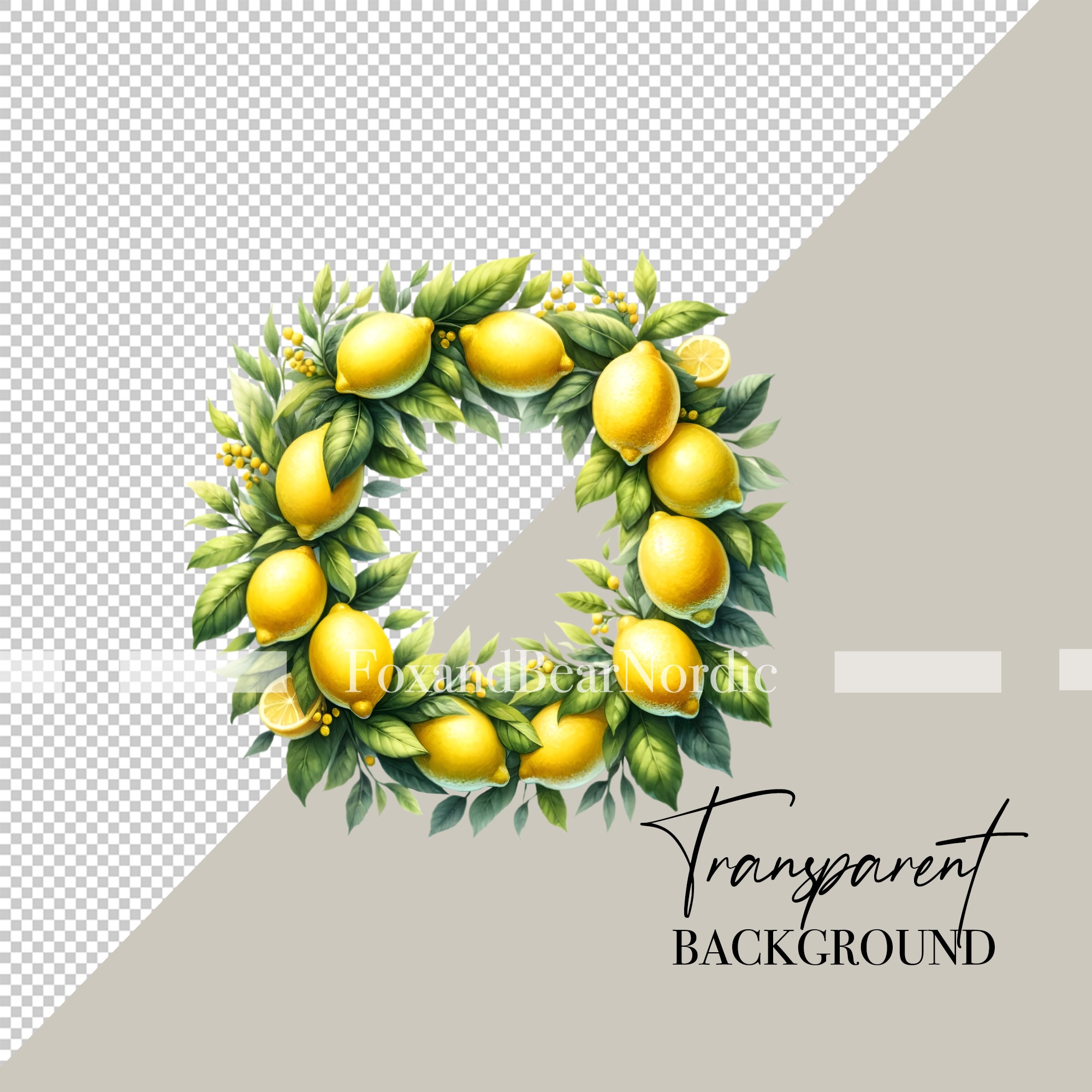 Watercolor Lemon Clipart Lemon PNG Summer Clipart Lemon Tree Wreath Watercolor Clipart Watercolor Clip Art Digital Stickers Commercial Use image 3