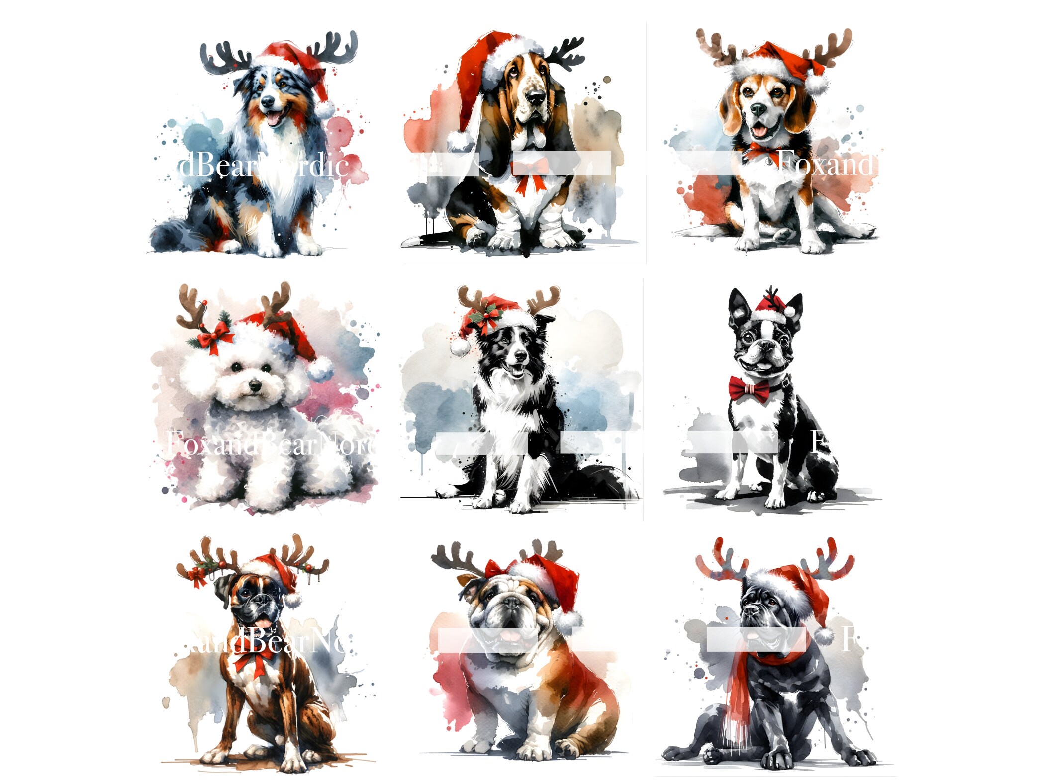 Watercolor Dog Clipart Bundle Christmas Clipart Watercolor Clipart Christmas Dog PNG Christmas PNG Watercolor Clip Art Commercial Use image 4