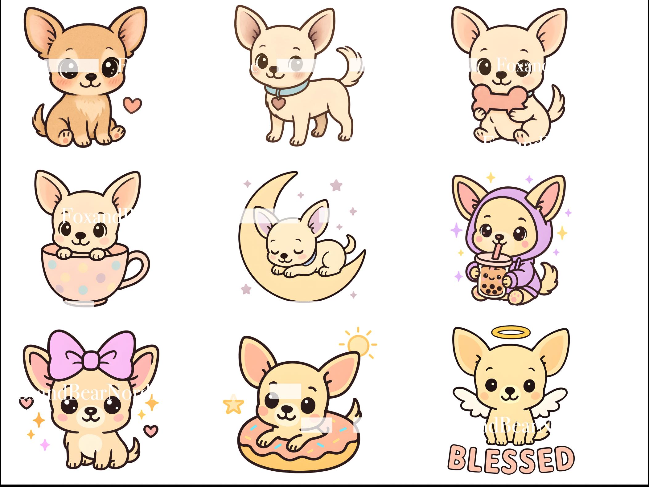 Kawaii Chihuahua Clipart PNG | Cute Dog Stickers | 18 Pastel Puppy Images | Cartoon Chihuahua PNG | Digital Clipart Commercial Use image 4