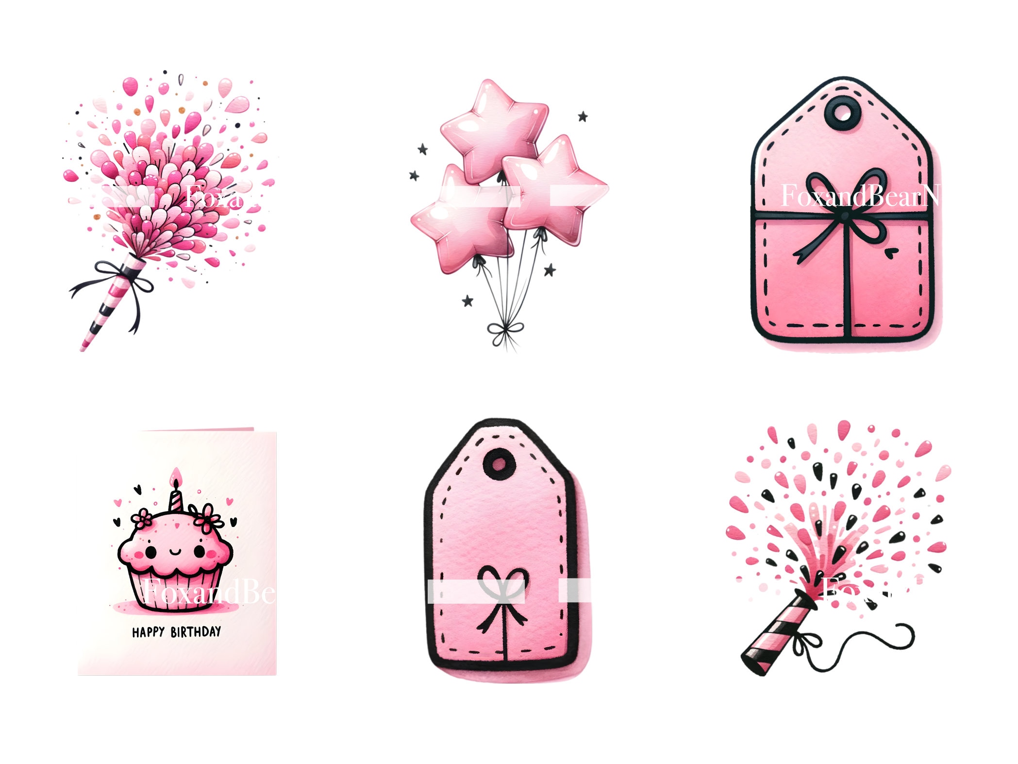 Pink Birthday Party Cake Clipart Gifts Balloon Clipart PNG Bundle Watercolor Clipart Commercial Use Watercolor Clip Art Digital Stickers image 8