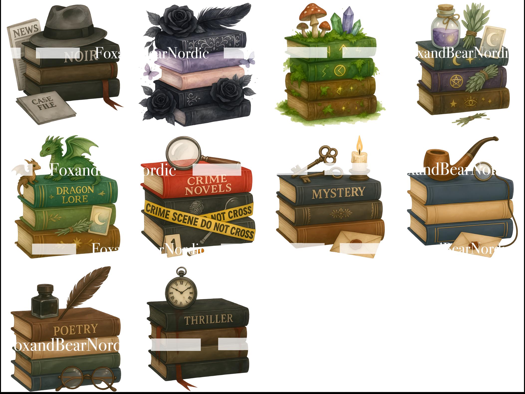 Fantasy & Mystery Book Stack Clipart | Magical Books PNG, Witchy Book Art, Noir Detective Books, Crime Thriller Book Clipart image 4