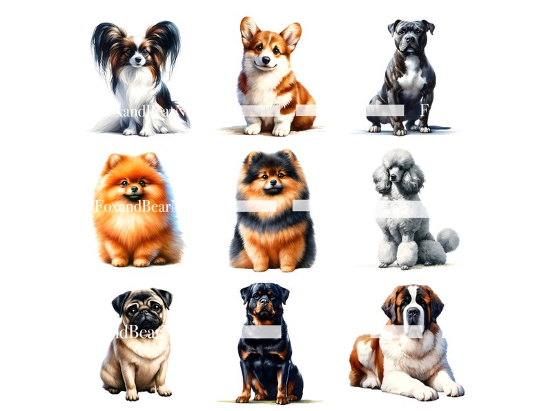 Watercolor Dog Breeds Clipart Bundle Dog PNG Golden Retriever PNG ...