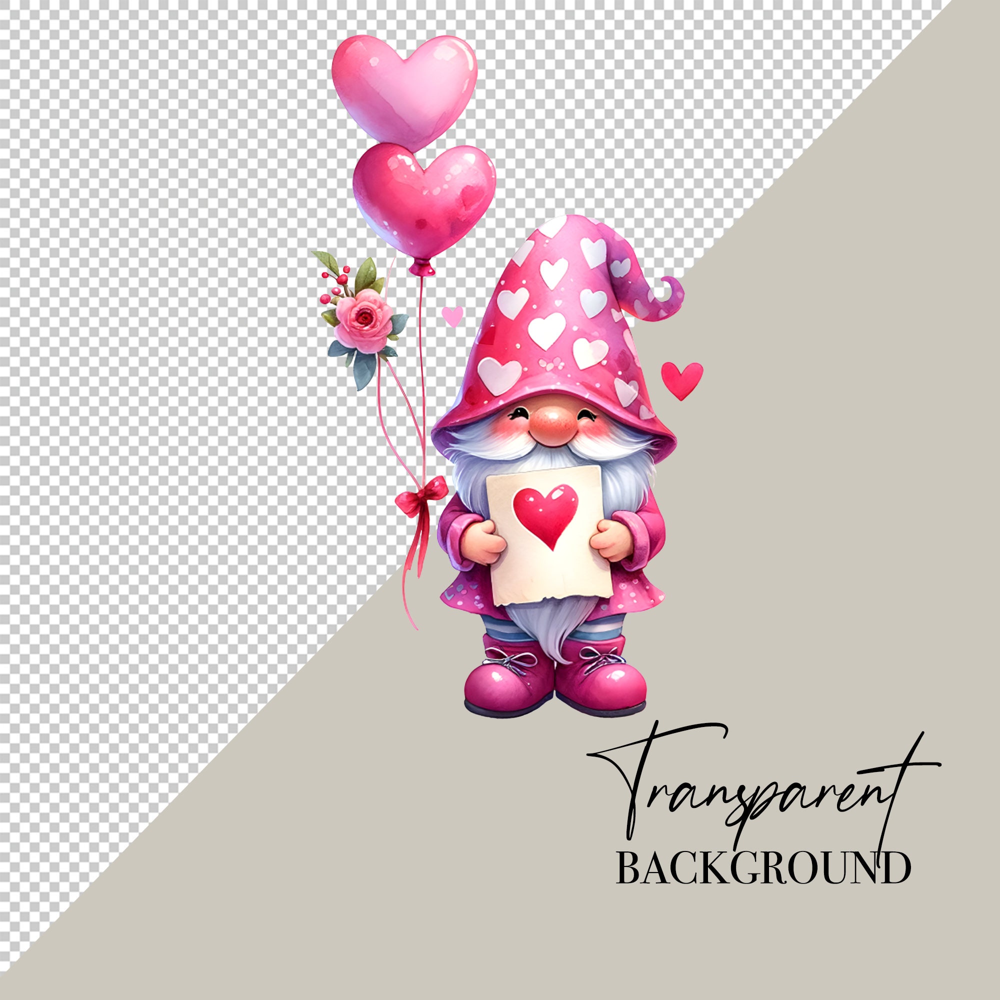 Valentine Gnome Clipart PNG Gnome Valentine PNG Valentines Watercolor Clipart Commercial Use Watercolor Clip Art Digital Stickers Download image 3