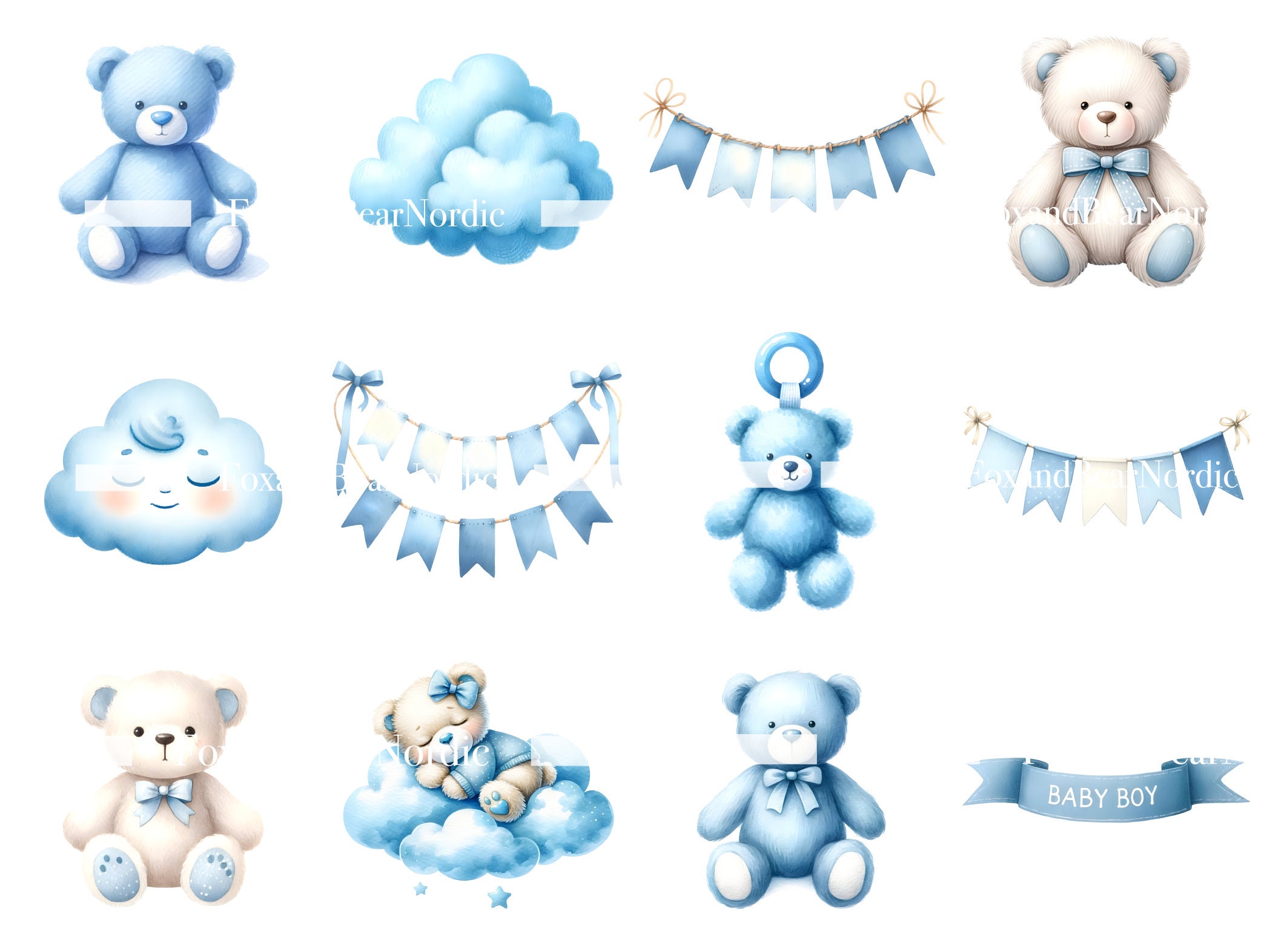 Watercolor Baby Shower Clipart Baby Boy Clipart Newborn Clipart 1st Birthday Boy PNG Stork Baby Clipart Baby Blue PNG Commercial Use image 6