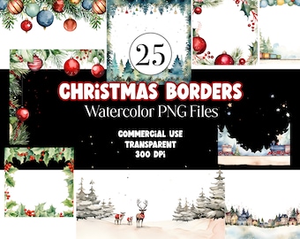 Bordure de Noël cadre guirlande Clipart Noël ornement de Noël png Clipart aquarelle Noël PNG usage commercial aquarelle clipart