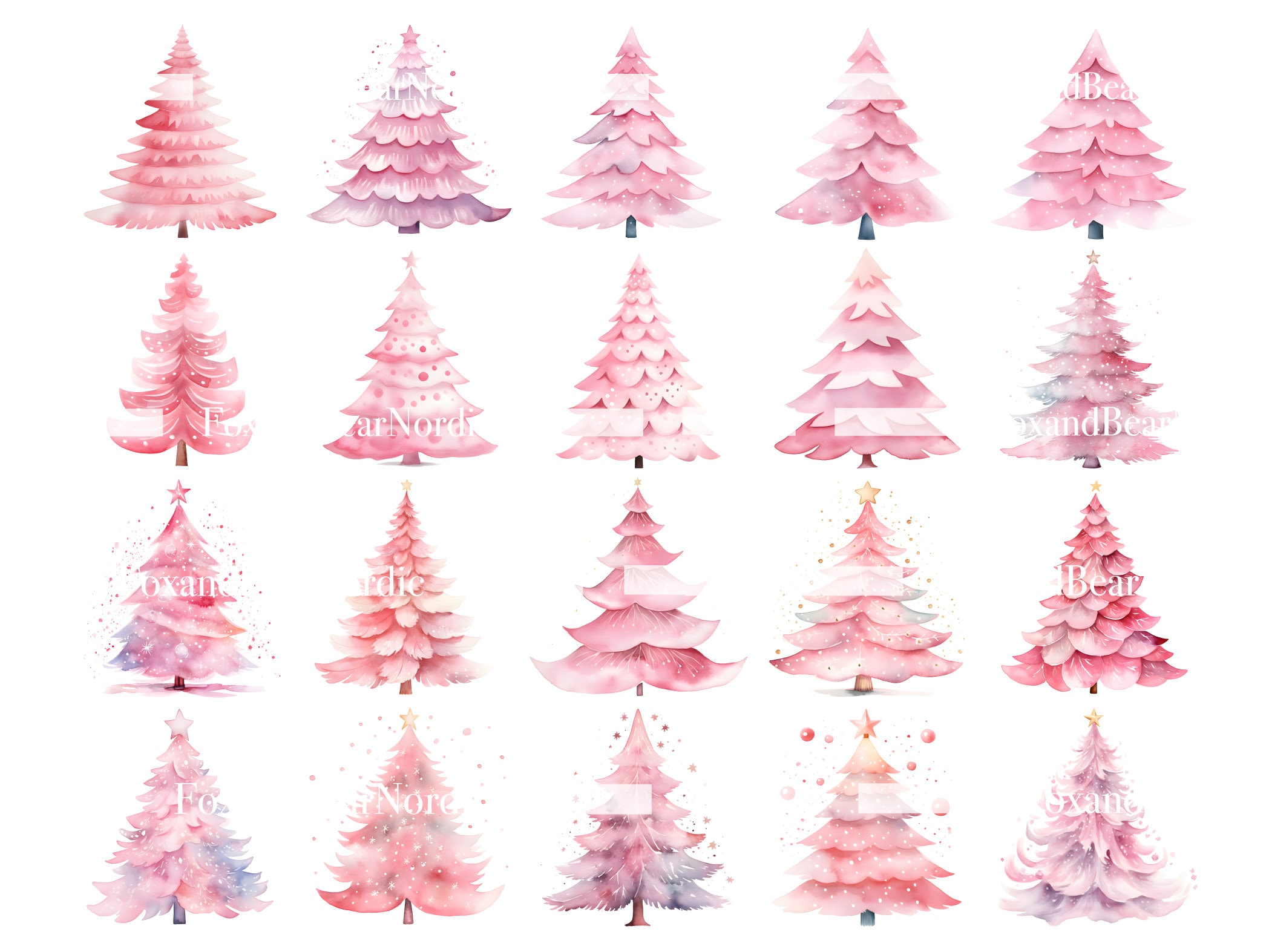 Pink Christmas PNG Christmas Tree Clipart Christmas Clipart Watercolor Clipart Commercial Use Watercolor Clip Art Digital Stickers Download image 4