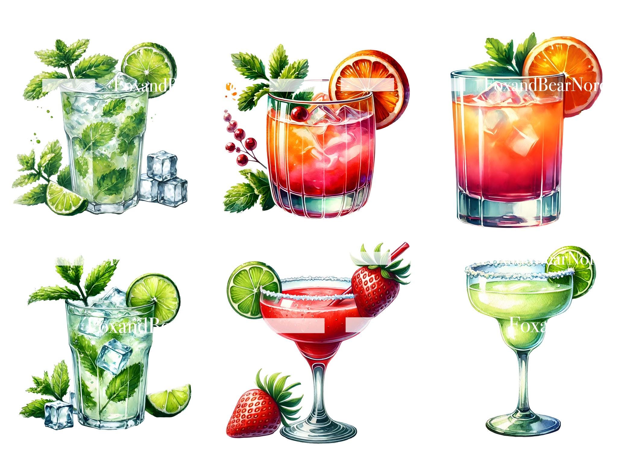 Watercolor Cocktail Clipart Espresso Martini Aperol Spritz Beer Clipart Wedding Cocktails Bar Menu Signature Drink PNG Commercial Use image 4