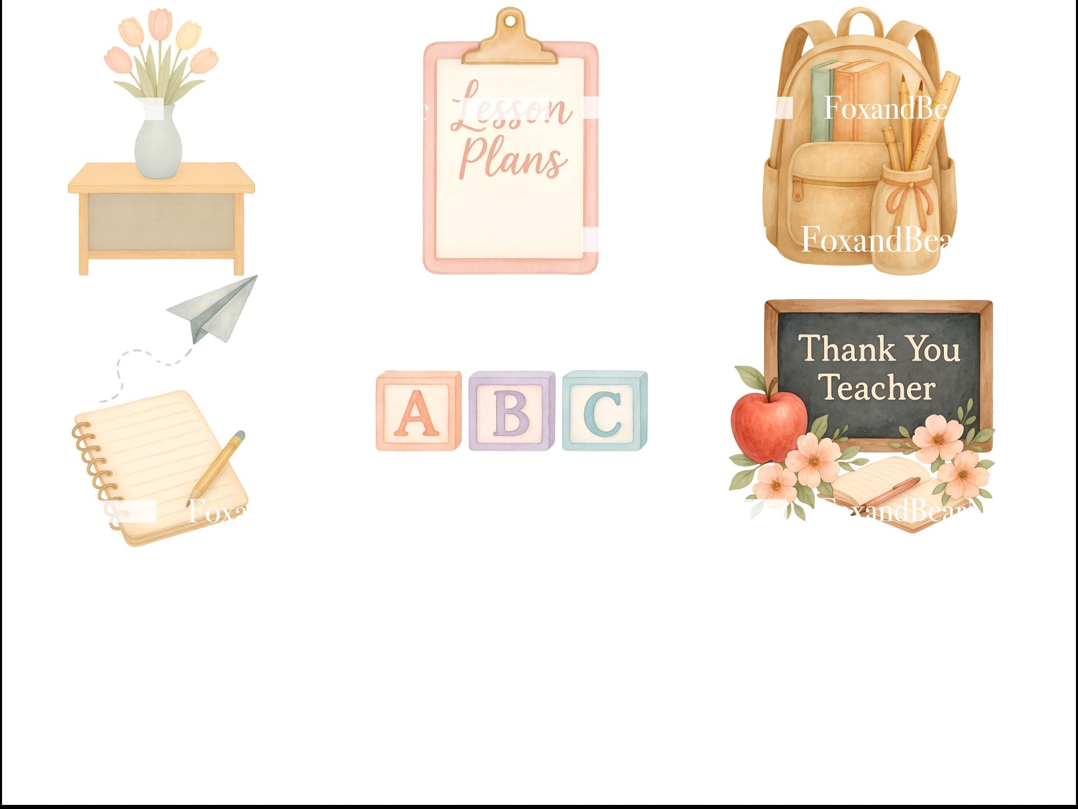 Watercolor Teacher Clipart Bundle | Teacher Appreciation PNG, Classroom Clipart, Teacher Gifts, School Clipart, Cute Watercolor PNG Set image 6