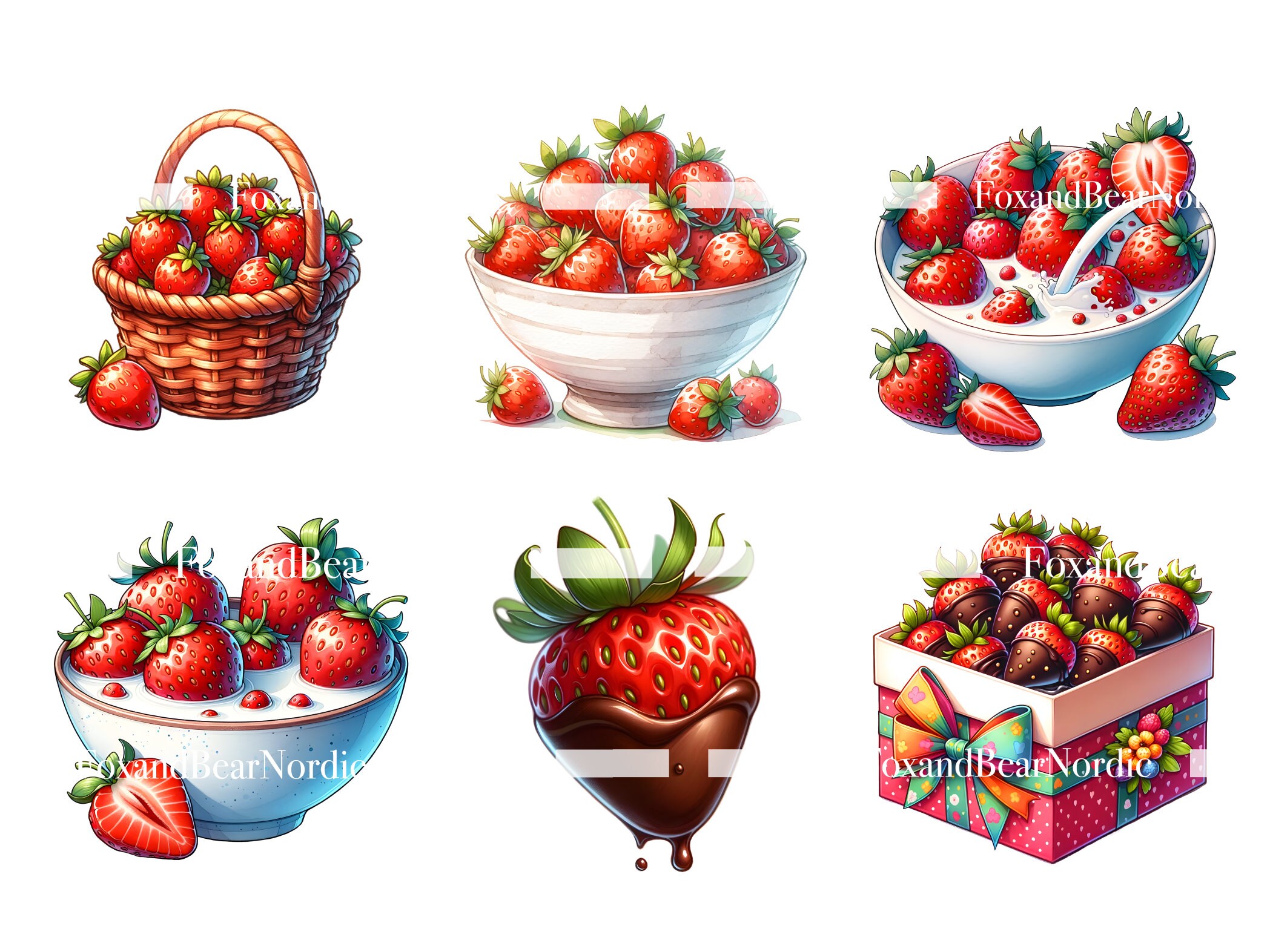 Watercolor Strawberry Clipart Summer Clipart Food Ice Cream Clipart Strawberry PNG Watercolor Clipart Watercolor Clip Art Commercial Use image 9