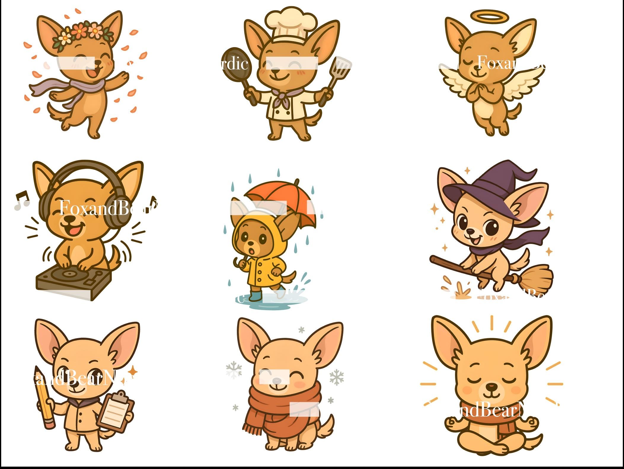 Chibi Chihuahua Clipart Bundle | 18 Dog Character PNGs | Cute Anime Style Puppy Art | Pet Mascot Clipart | Chihuahua PNG for mug, shirt image 5