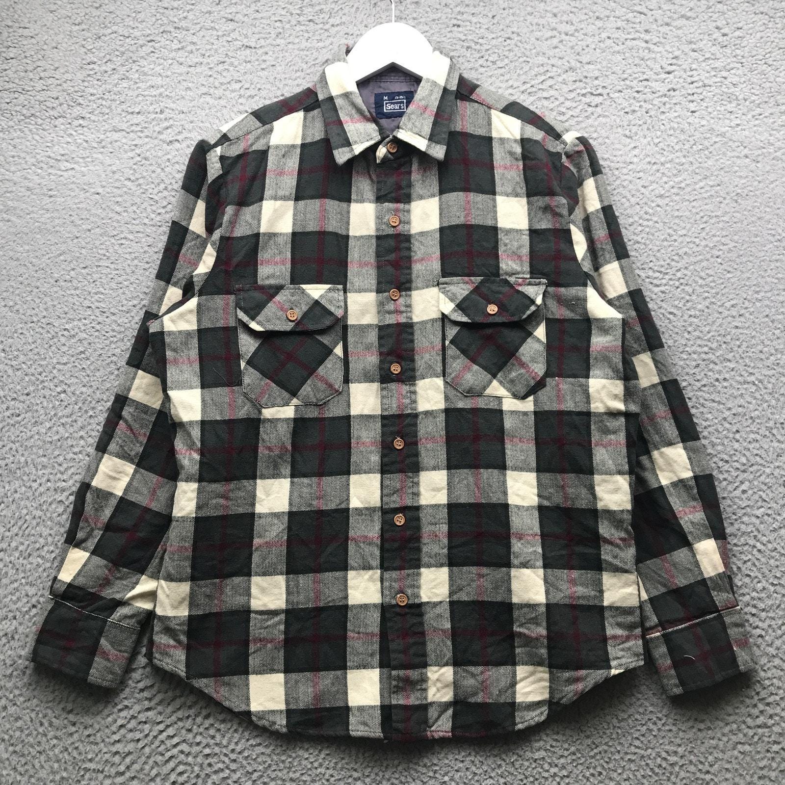 トップス 70s USA Sears open collar shirt check M s-l400.jpg