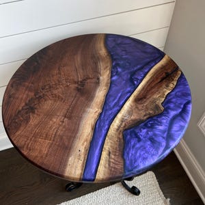 Custom Live Edge Epoxy 24-46&quot; Round Walnut | Cherry | Maple | TABLE TOP ONLY | Resin Dining Table | Bistro | End Table | Pub Table