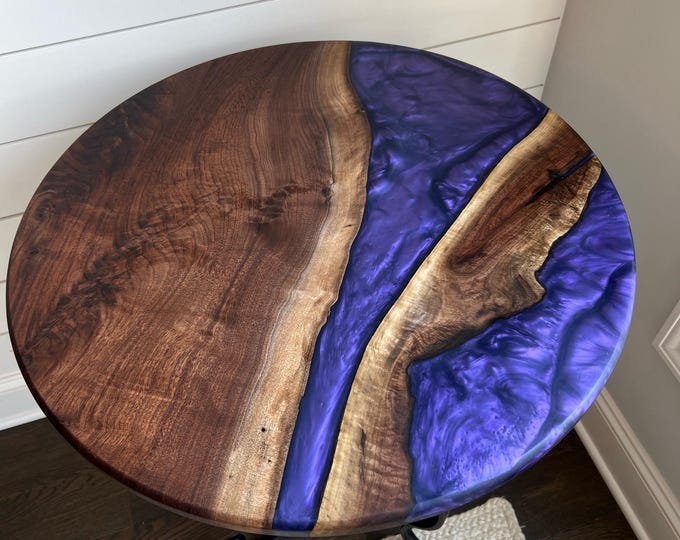 Featured listing image: Custom Live Edge 24-46" Round Walnut | Cherry | Maple | Mulberry | TABLE TOP ONLY | Epoxy Dining Table | Bistro | End Table | Pub Table