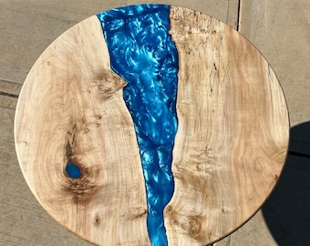 35" Round Live Edge River Table Spalted Maple Burl and Blue Epoxy Resin | Kitchen Table | Pub Table | Coffee Table | Bistro Dining Table