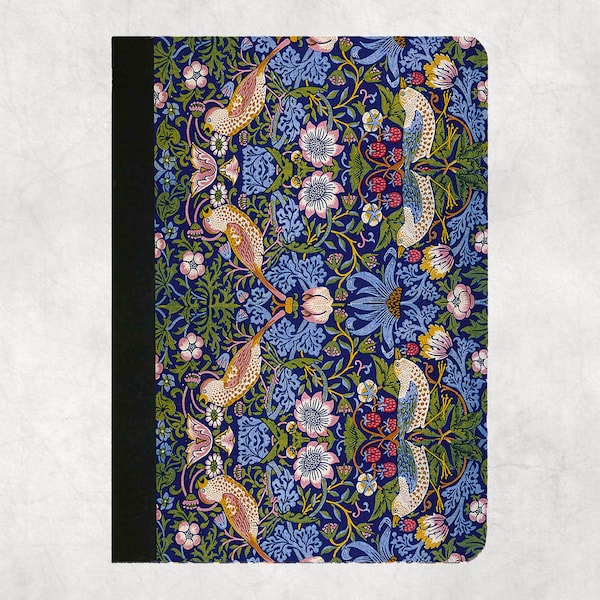 William Morris Strawberry Thief Blue iPad Folio Soft TPU/Rubber Case 10.2 2021 9th,2020 8th,2019 7th,2018 6th gen,Air4,Pro11,10.5,Mini6 Bird