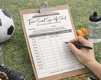 Team Snack Sign-Up Sheet | Youth Sports Organizer (Canva Template Digital Download)