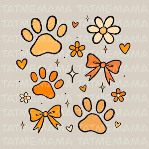 Paw Print PNG, Bow, Paw Doodle, Digital Download, Spirit Design, Trending PNG