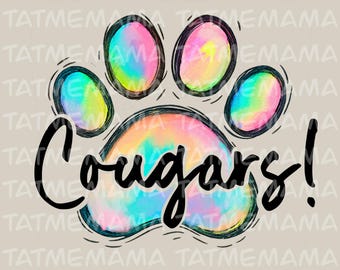 Cougars PNG, Paw Print, Digital Download, Spirit Design, Trending PNG