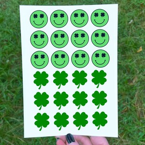 Shamrock Smiley Tattoo Sheet, Clover Temporary Tattoos, St Patrick’s Day