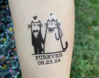 12 Cat Tattoos, Bride and Groom, Custom Wedding Tattoos, Cat Theme, Furever, Bach Party, Wedding Favor, Trending