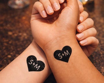 24 Small Heart Initial Tattoos, Custom Tats, Bach Party, Wedding Favors