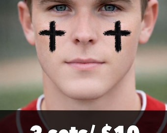 Cross Eye Black Tattoos, 3 sets, Mess Free, Easy to Remove, Baseball, Softball, Football, Fields of Faith, Trending